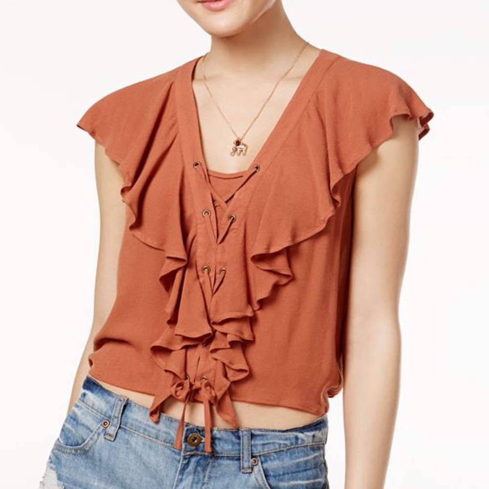 American Rag Ruffle Criss-Cross Blouse/Top - Picture 6 of 6
